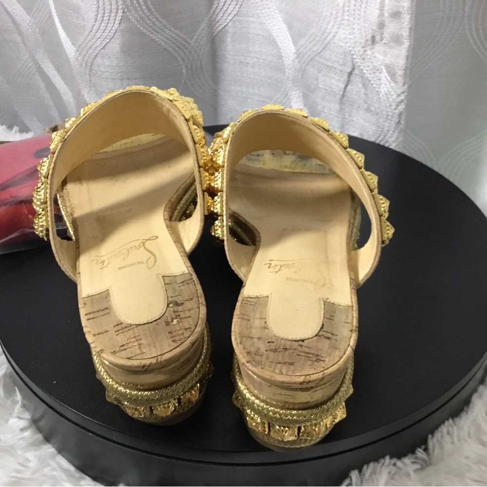 Christian Louboutin Gold Studded Slide Mules - Picture 6 of 14